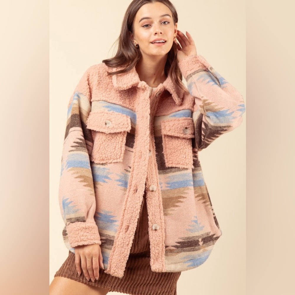 Women's Pink Patterned Sherpa Jacket